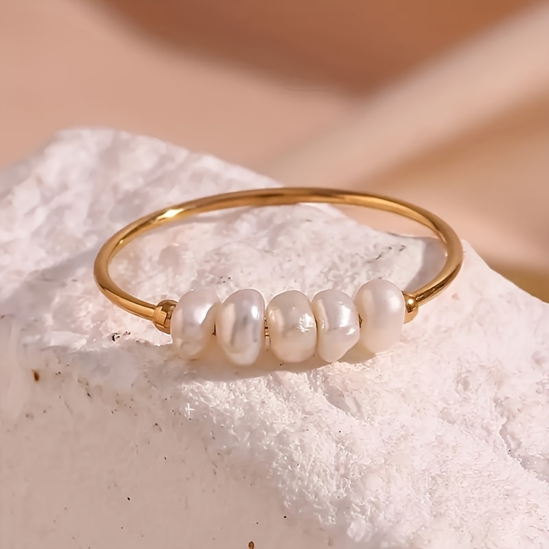 Boho Style 14K Gold Plated Pearl Ring for Everyday Wear